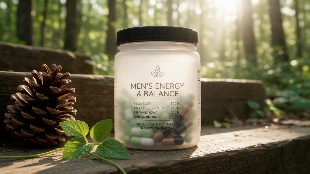 Men's Energy & Balance kasvipohjainen ravintolisä luonnollisessa ympäristössä